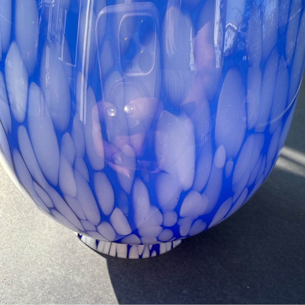 Italian Millefiori Blue and White Hand Blown Art Glass Vase or Light Cover - Picture 14 of 17